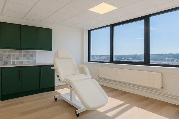 Clinical treatment room with kitchenette at St Clare House, Ipswich